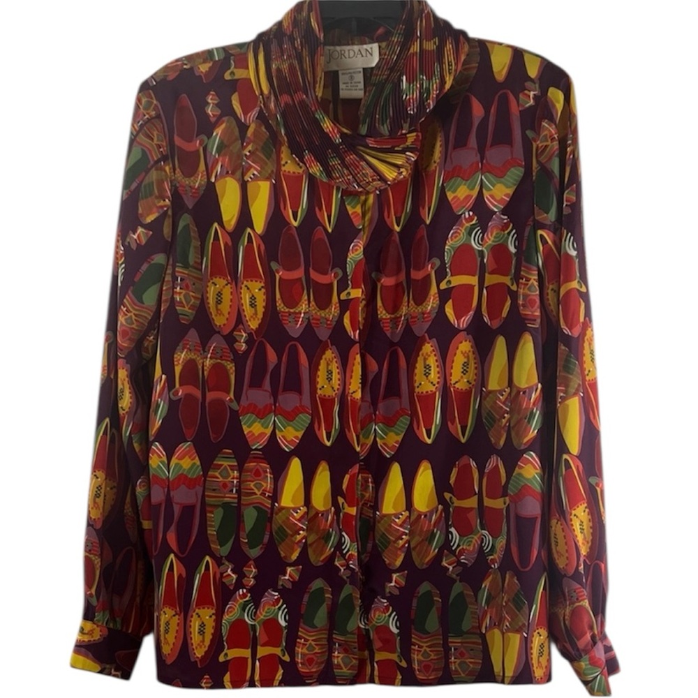 Vintage Colorful Shoe Printed DESIGN Blouse Size 8 BY Jordan brand